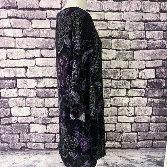 Emma & Michele Black & Purple Paisley Long Sleeve Dress Size M - Picture 7 of 8
